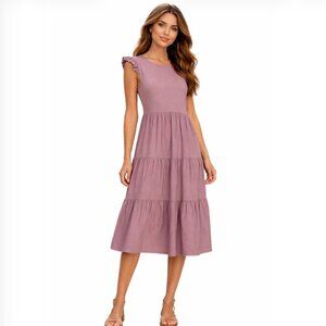 Nation LTD Sissy Flutter Sleeve Tiered Dress Women Size Medium Mauve Cotton